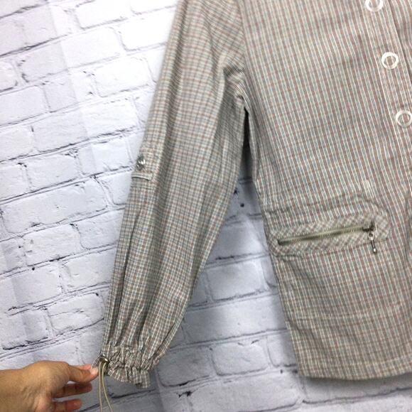 FDJ Fench Dressing Jeans Mock Collar Snap Up Roll Tab Plaid Zip Pocket Jacket S - Picture 6 of 15